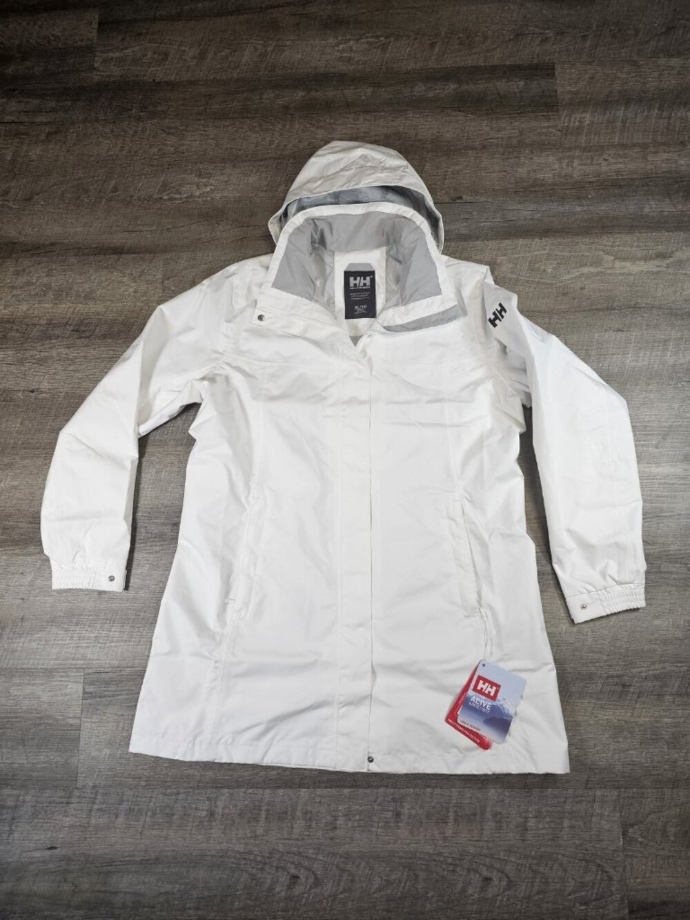 Helly Hansen Aden Long Coat Womens XL White Waterproof Hooded Rain NWT